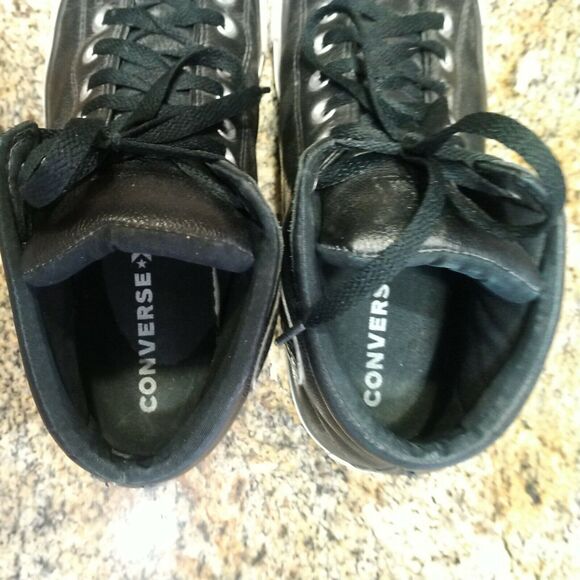 Rare Black Chuck Taylor All Star Converse Leather Mid Top Sneakers Mens 10 D - Picture 10 of 12